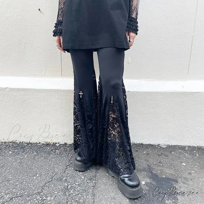 Black Lace Flared Halloween Pants