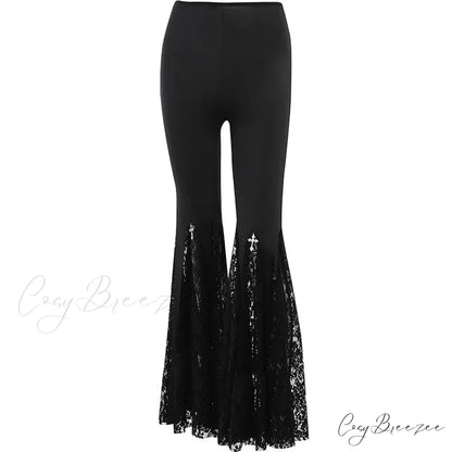 Black Lace Flared Halloween Pants Black / S