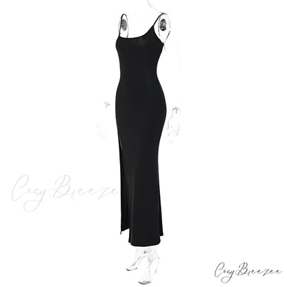 Black Lace Patchwork Charming Maxi Slit Dress