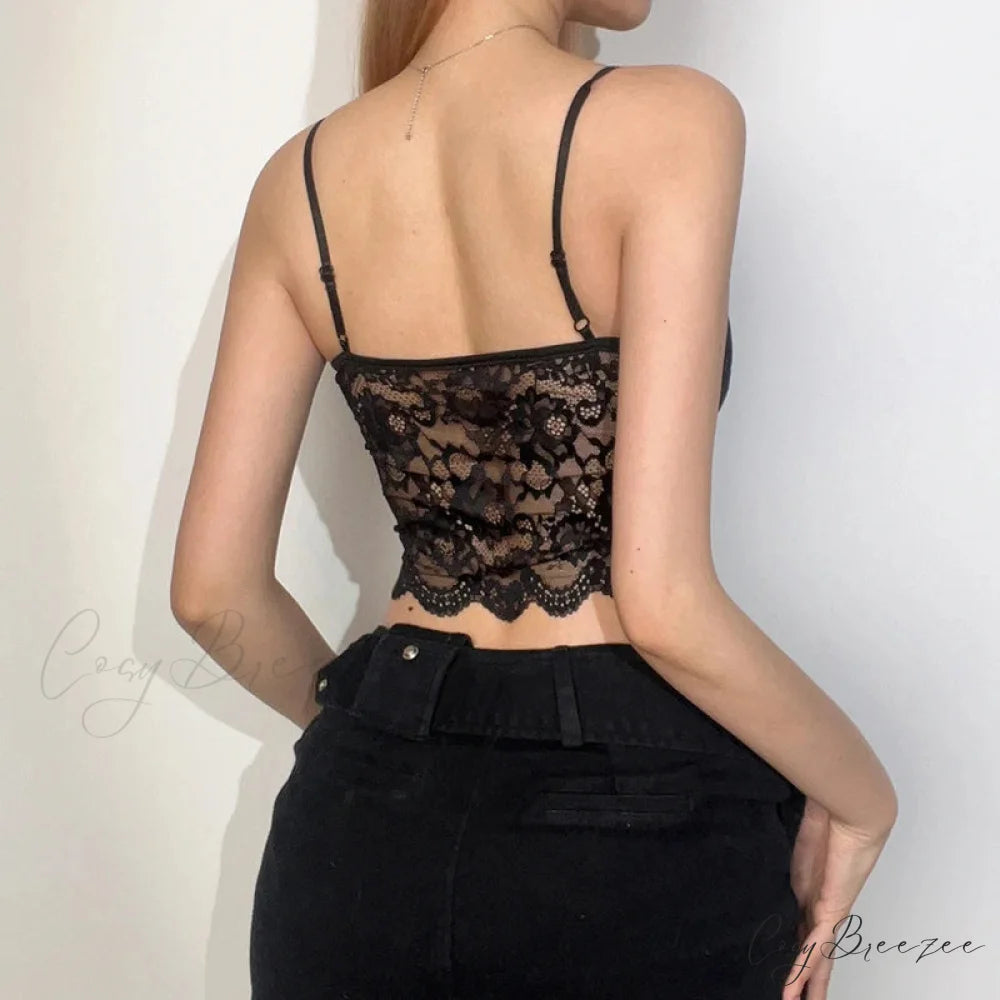 Black Lace Punk Crop Top croptop-250223