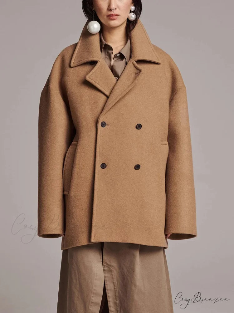 Black Lapel Slim Single-Breasted Coat camel / XS overcoats-241228