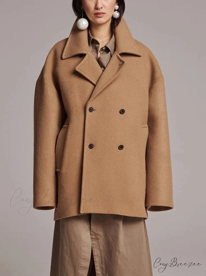 Black Lapel Slim Single-Breasted Coat camel / XS overcoats-241228