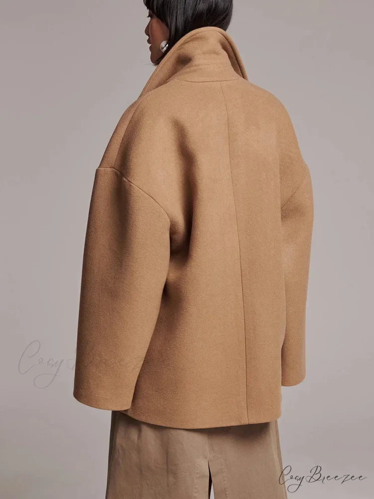 Black Lapel Slim Single-Breasted Coat overcoats-241228