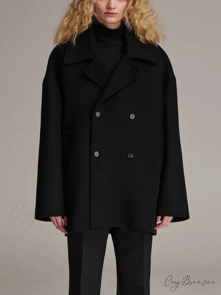 Black Lapel Slim Single-Breasted Coat Black / XS overcoats-241228
