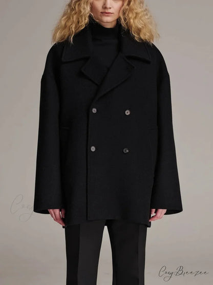 Black Lapel Slim Single-Breasted Coat Black / XS overcoats-241228