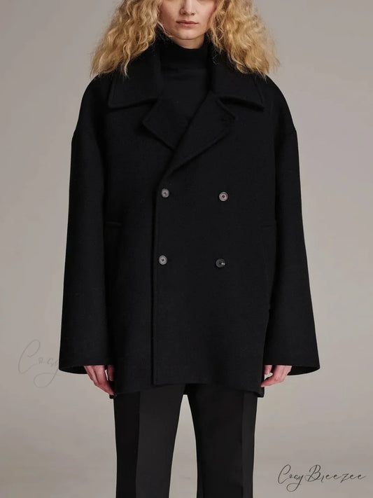 Black Lapel Slim Single-Breasted Coat Black / XS overcoats-241228