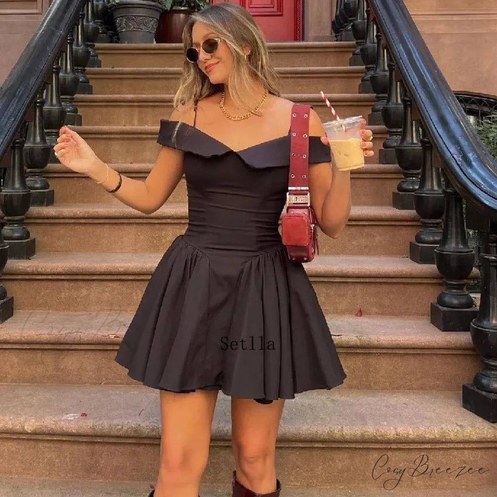Black Off Shoulder Backless A-Line Mini Dress