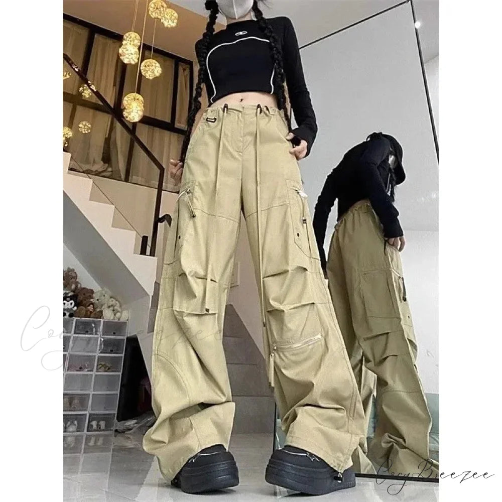 Black Parachute Cargo Pants Y2K Pants pants-241228