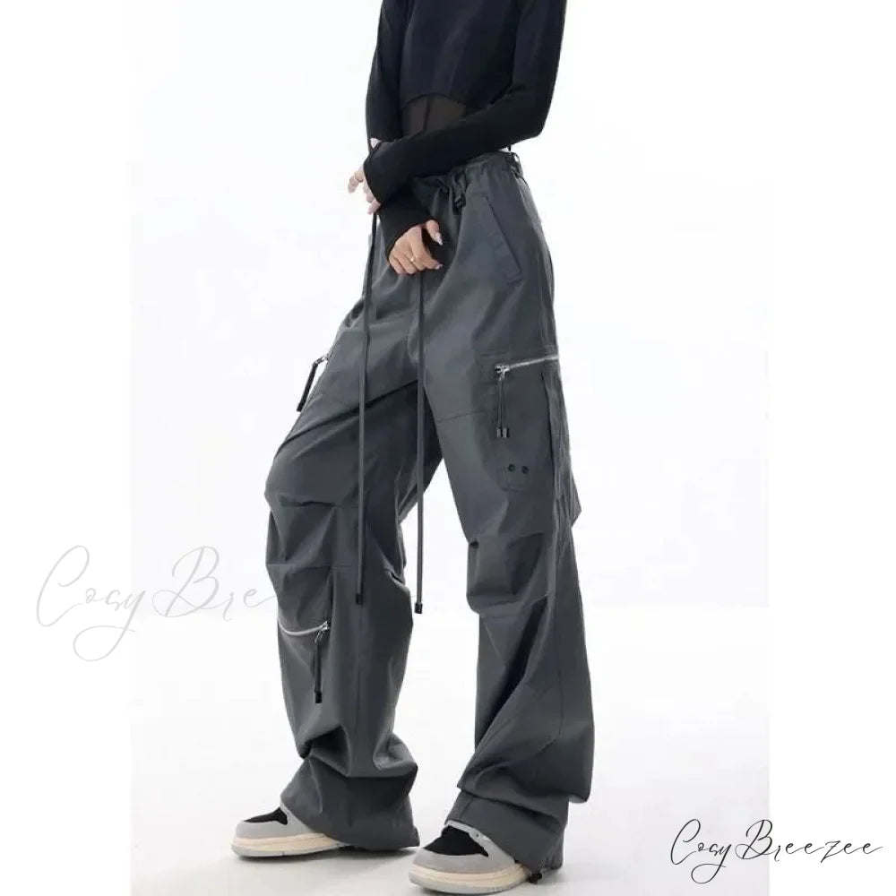 Black Parachute Cargo Pants Y2K Pants Gray / M pants-241228