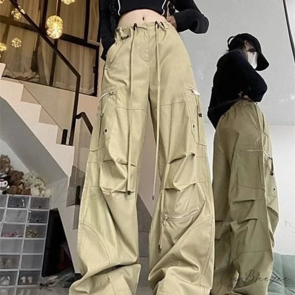 Black Parachute Cargo Pants Y2K Pants yellow / M pants-241228