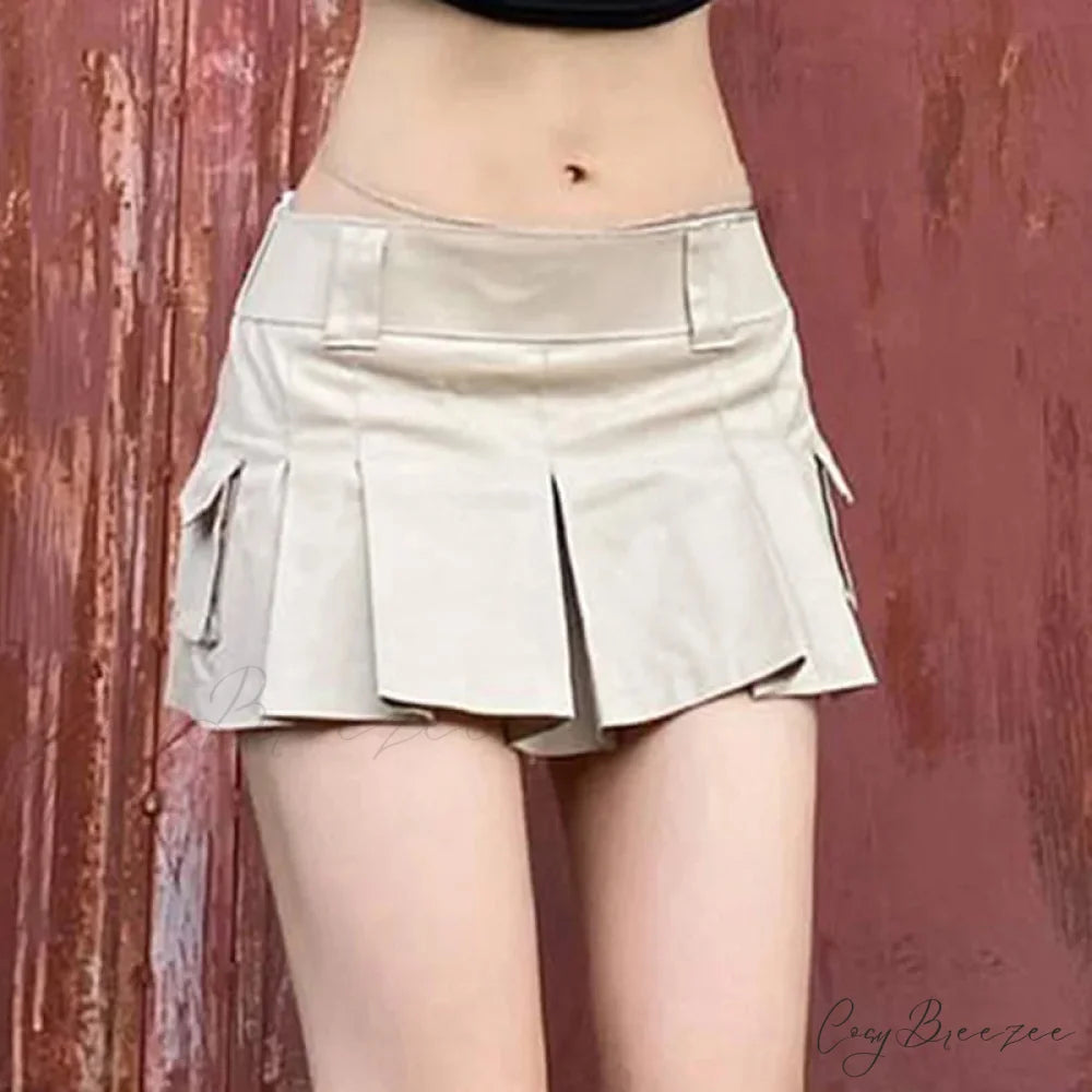 Black Pleated Tennis-Inspired Skirt Khaki / S skirts-250223