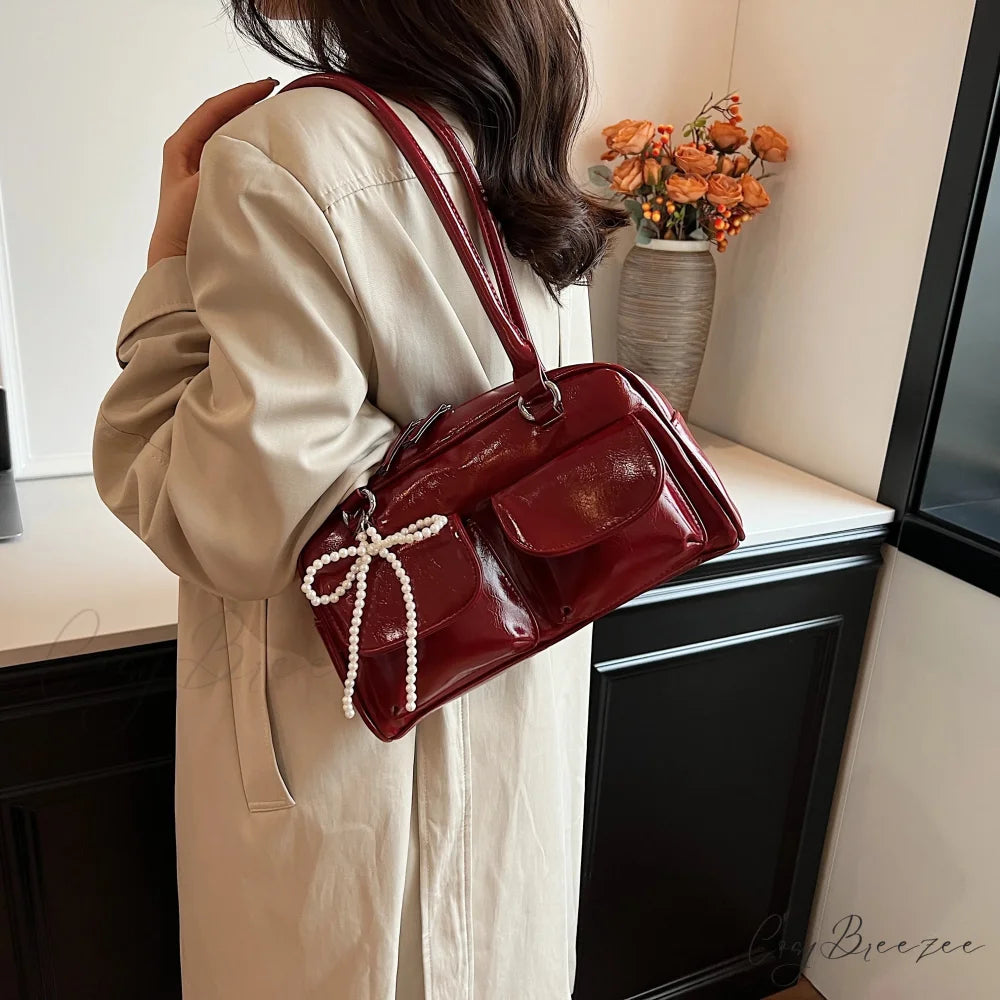 Black PU Leather Casual Bag shoulder-250126