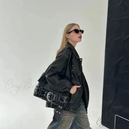 Black Punk Y2k Vintage Trend Aesthetic Gothic Tote Bag Black