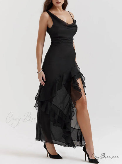Black Ruffle Stylish Maxi Dress