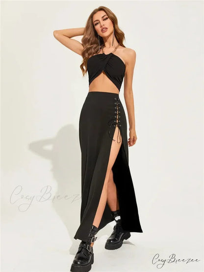 Black Sexy Split Simple Casual All-Match Cool Mature Vitality Skirt