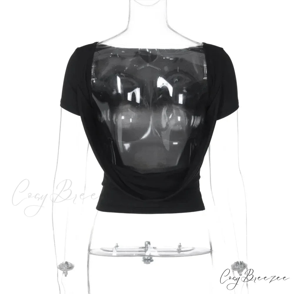 Black Short Stylish Sleeve Backless Top