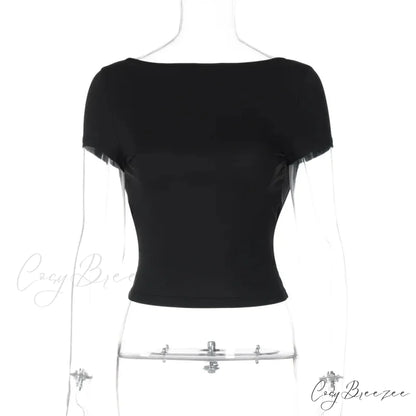 Black Short Stylish Sleeve Backless Top Black / S