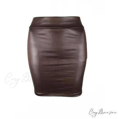 Black Slim Sexy Fashion High Waist Korean Chic Mini Skirt Brown / S