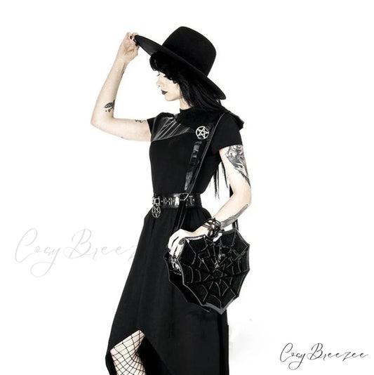 Black Spider Web Punk Creative Women’s Halloween Designer Shoulder Crossbody Bag Black / 30x30x8cm