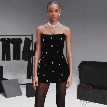 Black Strapless Bandage Formal Dress for Party promdress-250223