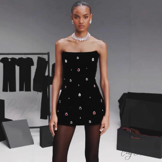 Black Strapless Bandage Formal Dress for Party promdress-250223