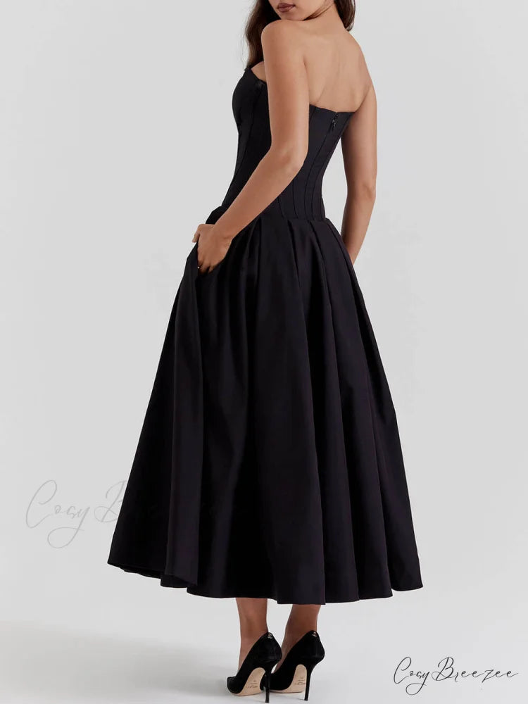 Black Strapless Stylish Midi Dress