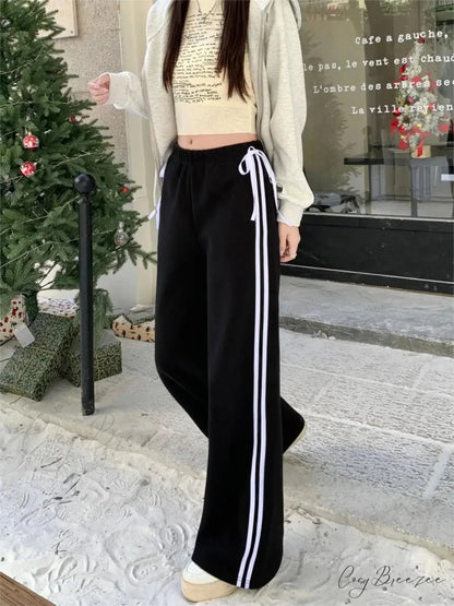 Black Striped Bow Charming Wide Leg Pants