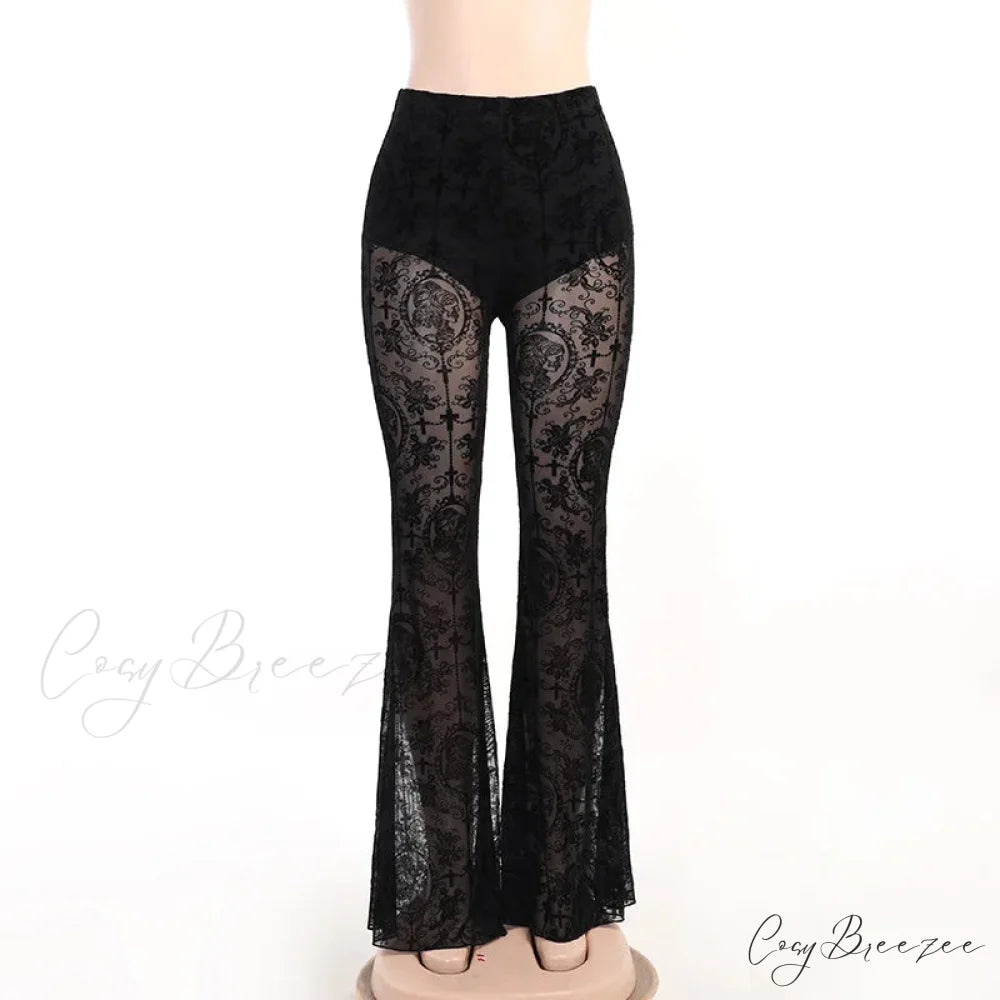 Black Summer Flare Halloween Pants Black / S