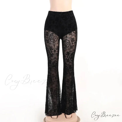 Black Summer Flare Halloween Pants Black / S