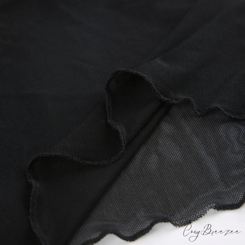Black - with Mesh T-Shirt Rave Patchwork Sexy Goth Lace Clubwear