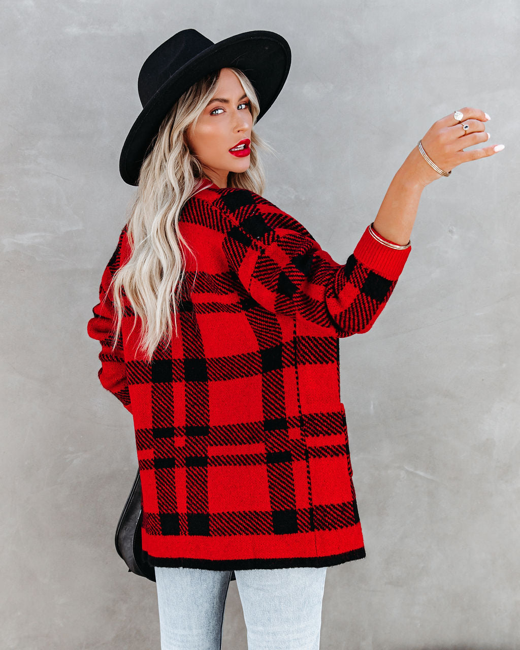 Black Rock Plaid Cardigan with Pockets