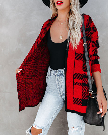 Black Rock Plaid Cardigan with Pockets