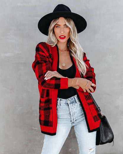 Black Rock Plaid Cardigan with Pockets