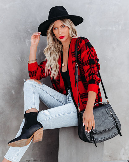 Black Rock Plaid Cardigan with Pockets