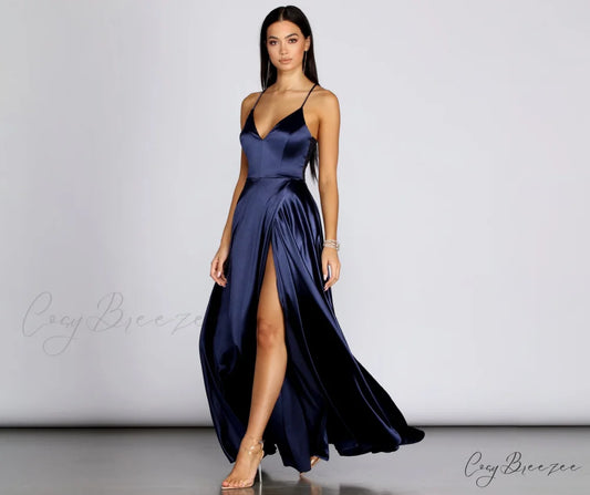 Blake Lace Stylish Back Satin Dress NAVY / XS
