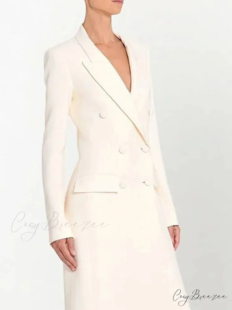 Blazer Notched Collar Double-Breasted Coat overcoats-241228