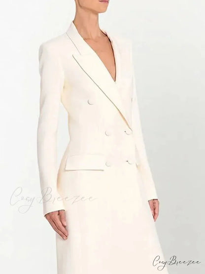Blazer Notched Collar Double-Breasted Coat overcoats-241228