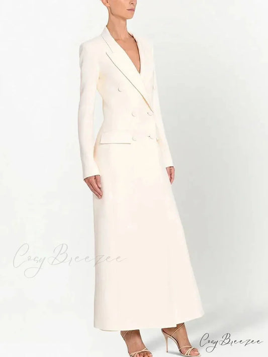 Blazer Notched Collar Double-Breasted Coat White / S overcoats-241228