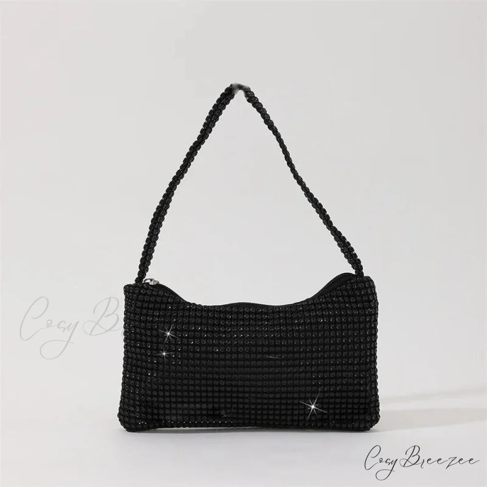 Bling Rhinestone Evening Purse Diamond Shoulder Wedding Party Clutch Black clutchbag-250126