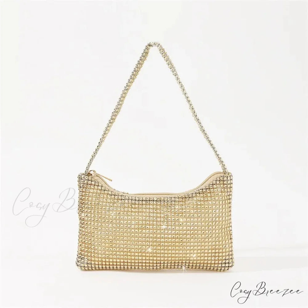 Bling Rhinestone Evening Purse Diamond Shoulder Wedding Party Clutch Gold clutchbag-250126