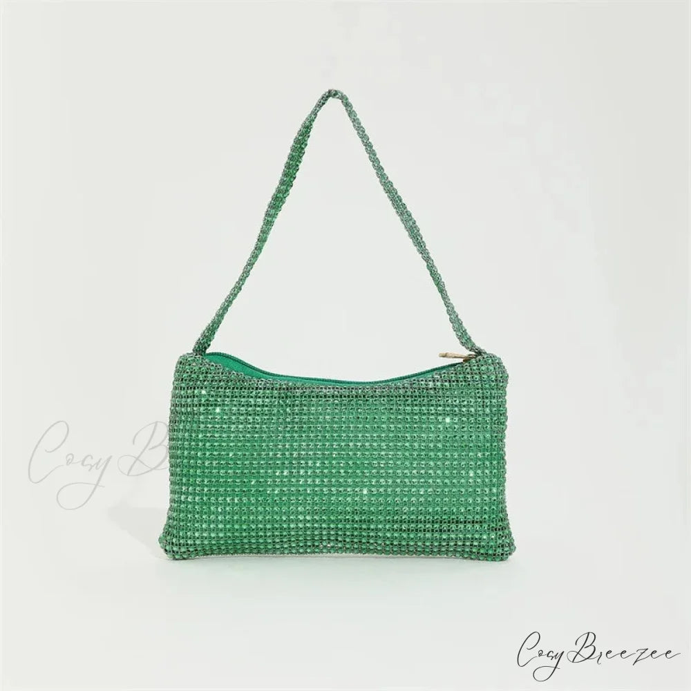 Bling Rhinestone Evening Purse Diamond Shoulder Wedding Party Clutch Green clutchbag-250126