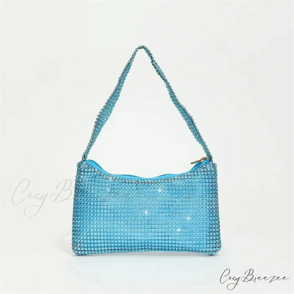 Bling Rhinestone Evening Purse Diamond Shoulder Wedding Party Clutch Lake Blue clutchbag-250126
