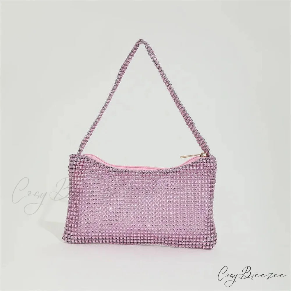 Bling Rhinestone Evening Purse Diamond Shoulder Wedding Party Clutch Pink clutchbag-250126
