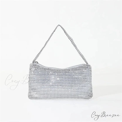 Bling Rhinestone Evening Purse Diamond Shoulder Wedding Party Clutch Silver clutchbag-250126