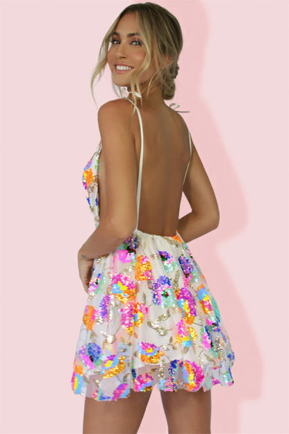 Blissful Goddess Sequin Trendy Backless Mini Dress