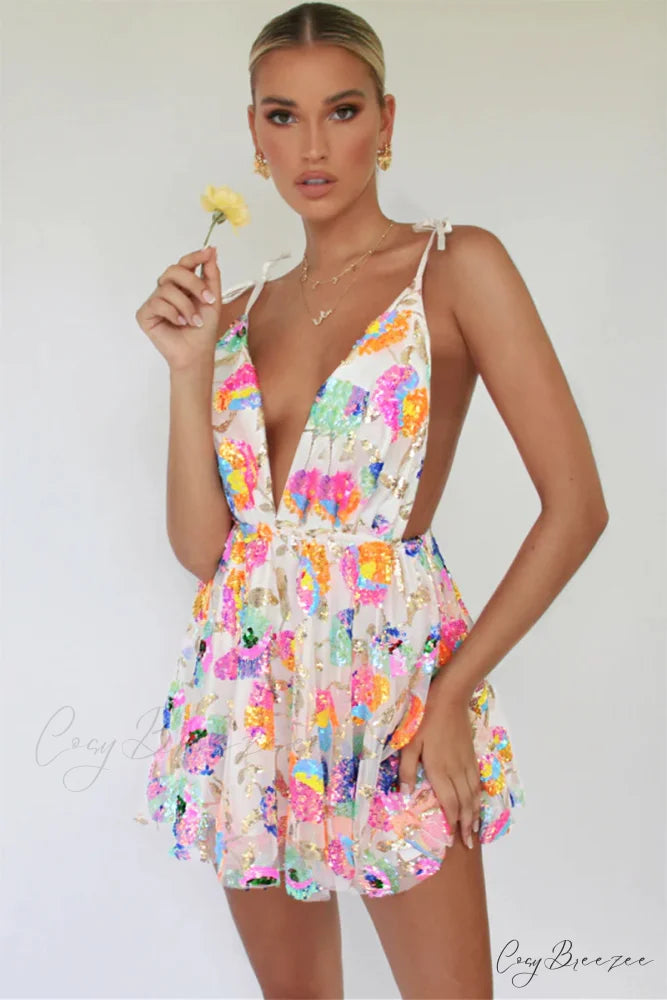 Blissful Goddess Sequin Trendy Backless Mini Dress