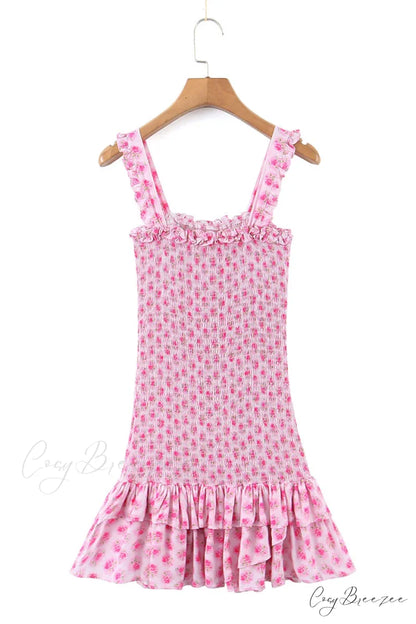 Blissful Pink Graceful Smocked Mini Dress