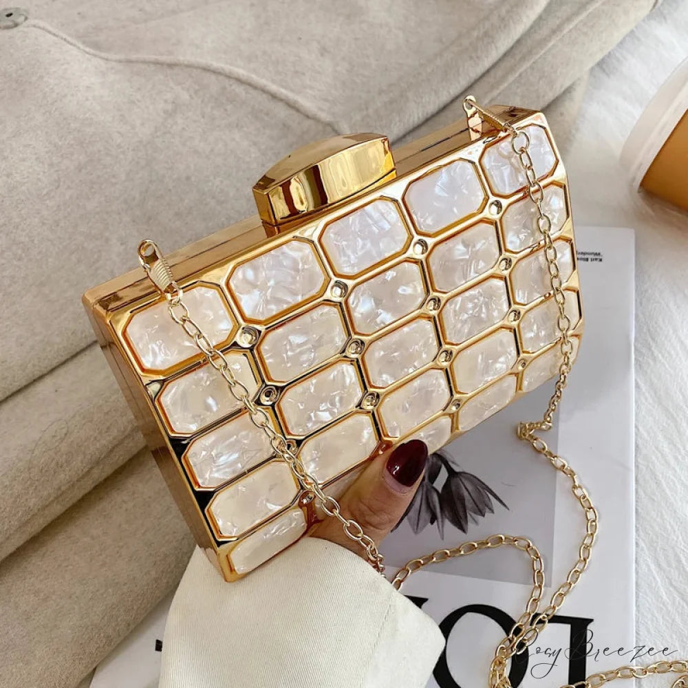 Block Designer Evening Clutch White wristlet-250126