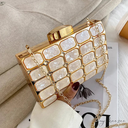 Block Designer Evening Clutch White wristlet-250126