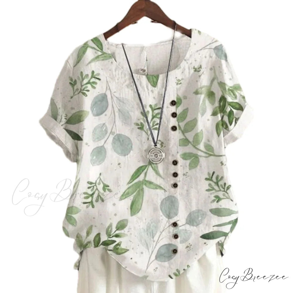 Blouse Casual for Fashion Loose Patterned Short-sleeved Retro Blouse Summer